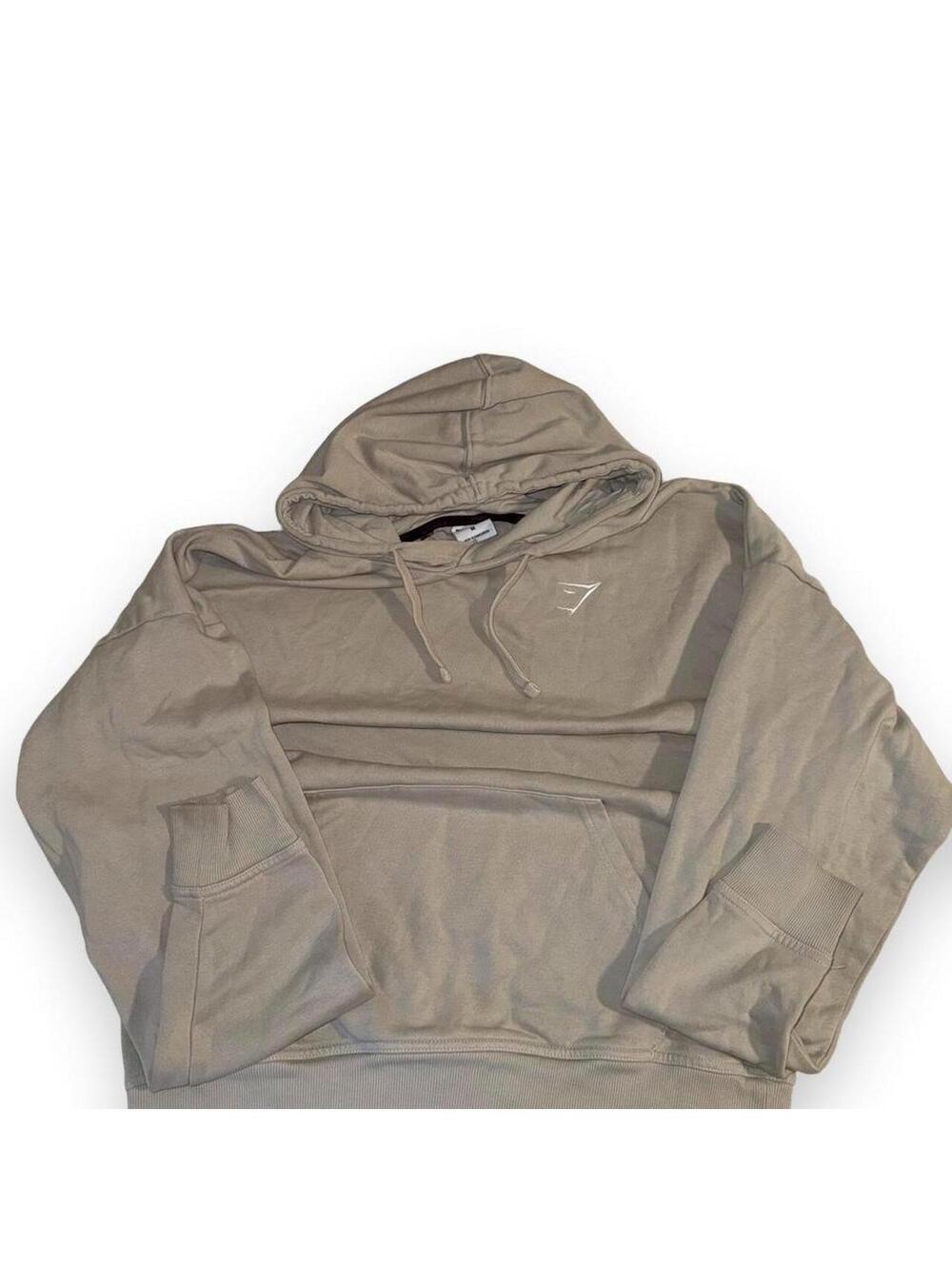 Gymshark Men's Grey and Cream Hoodie
